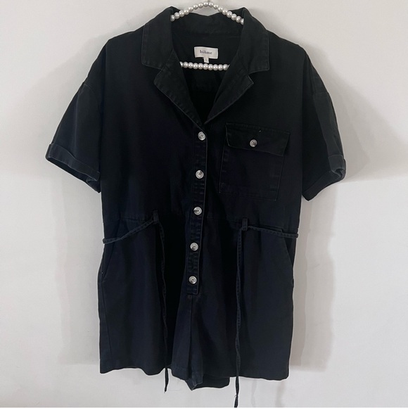 Anthropologie Pants - Bohme Black Denim Button Front Shorts Romper Playsuit |Size Large|